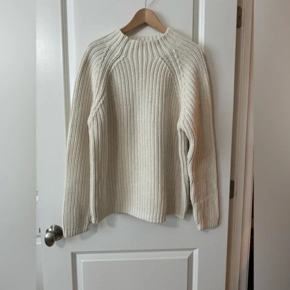 J. Crew Mock Neck Fisherman Sweater, Size Large, Cream